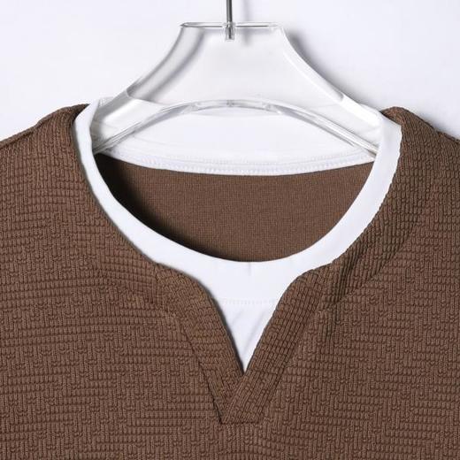 3268SDSA男士秋冬新款痞帅男装设计师撞色肌理感假两件长袖T恤百搭潮 商品图2