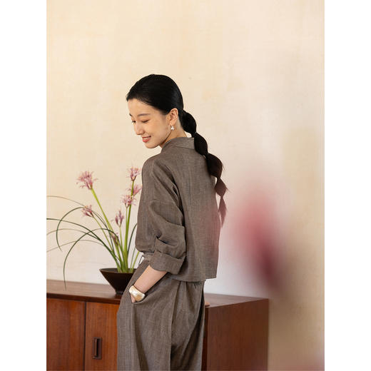 牧衣游原创 羊毛亚麻混纺连体裤新款极简通勤气质垂感直筒裤 夕月 商品图1