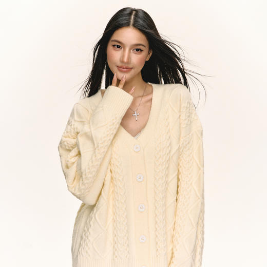 Ariseism 美式复古设计感宽松厚绞花开衫毛衣女秋季新款宽松上衣 商品图2