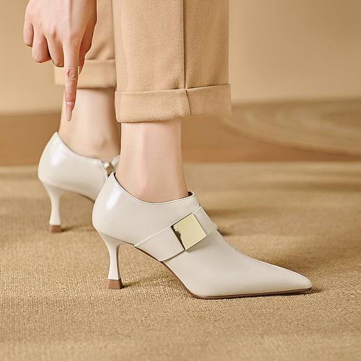 【预售5天】英伦风深口尖头高跟鞋秋季红棕色温柔气质及踝靴短靴女YS&YSD7094 商品图2