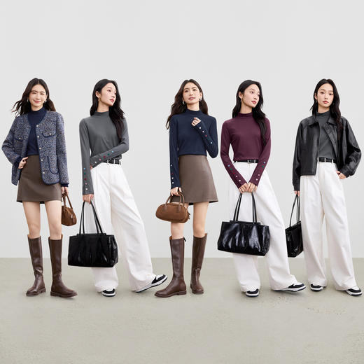 【内购】【糖果扣】多色可选简约通勤半高领弹力坑条针织外穿/内搭打底衫-153SF2711 商品图2