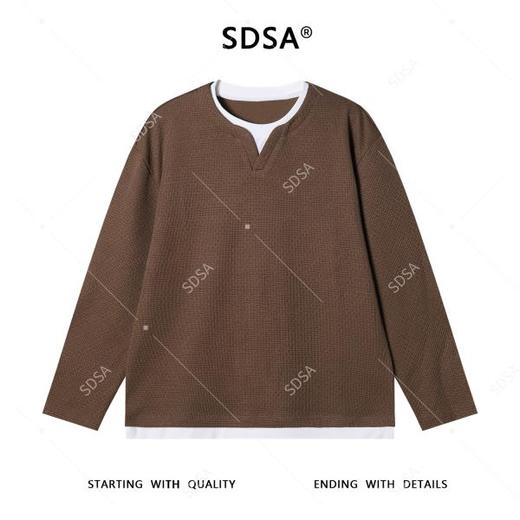 3268SDSA男士秋冬新款痞帅男装设计师撞色肌理感假两件长袖T恤百搭潮 商品图1