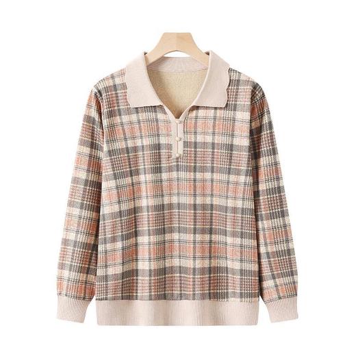 W009-8982-70-138洋气年轻中年妈妈秋装针织上衣中老年女装春秋衣短款薄款带领格子 商品图4