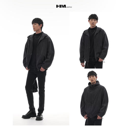 HIM漢崇  冲孔柔软仿麂皮绒连帽夹克外套宽松休闲哑光工装2025秋季 商品图3