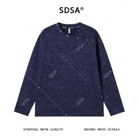 SDSA男士秋冬新款痞帅男装潮牌扎染鸡眼领口交叉长袖T恤时尚休闲