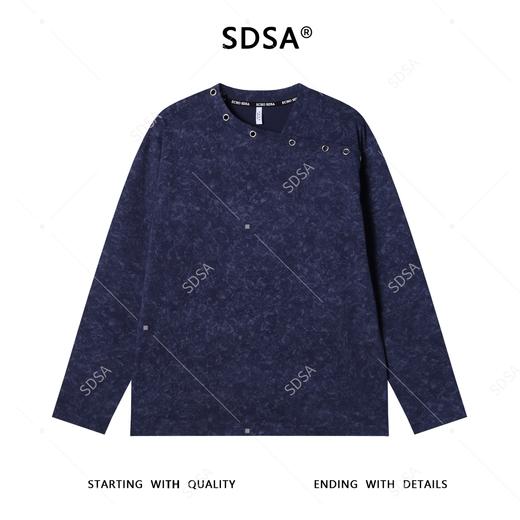 SDSA男士秋冬新款痞帅男装潮牌扎染鸡眼领口交叉长袖T恤时尚休闲 商品图0