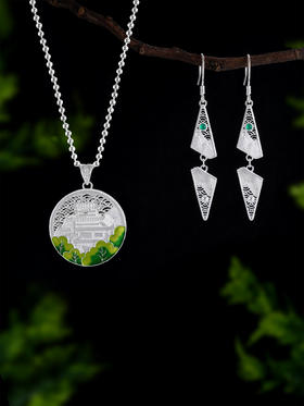 子佩集S990银【阁下天心】耳环【DSEH006】纯银花丝绿玉髓大师工坊原创作品山水倒影2509