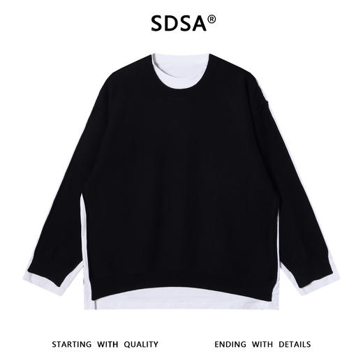 SDSA秋冬新款痞帅男装潮牌拼接撞色印花字母圆领假两件卫衣时尚 商品图1