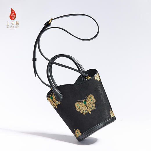 上久楷新中式国风宋锦腋下包 手提包 黑金蝴蝶BWS25A0201 商品图4