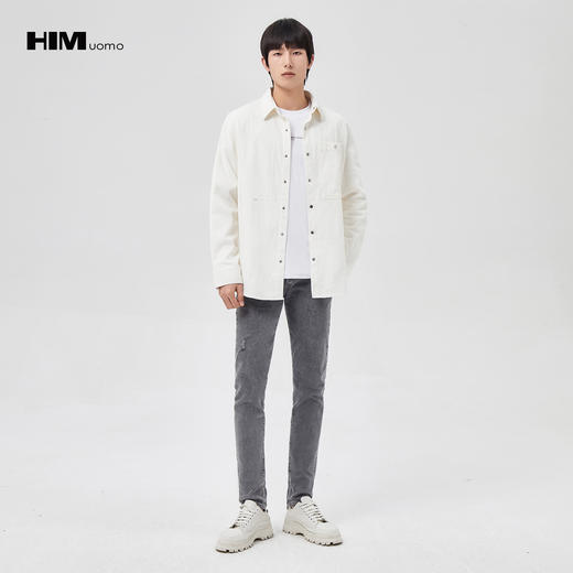 HIM漢崇  灯芯绒长袖衬衫男休闲潮流方领纯色衬衣外套男 2025秋季 商品图1