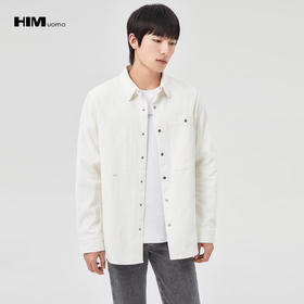 HIM漢崇  灯芯绒长袖衬衫男休闲潮流方领纯色衬衣外套男 2025秋季