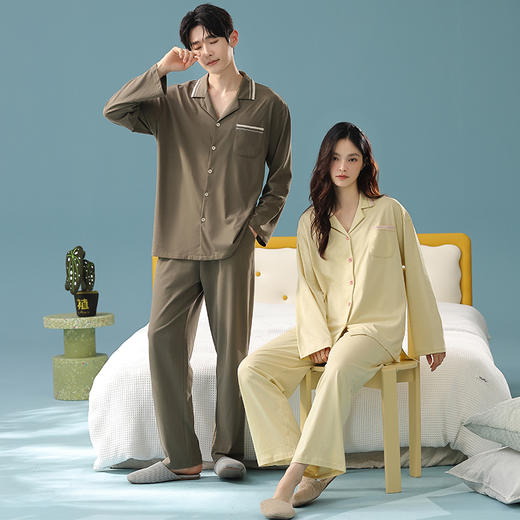 【抗菌无尘棉】自然醒「情话绵绵 」秋季新款长袖情侣睡衣纯棉女高级感简约家居服套装JLM 商品图7