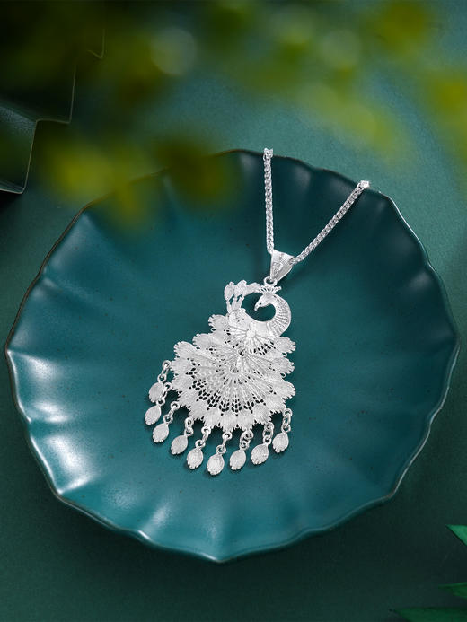 子佩集S990银【银翠尾】套链【QBLSH-29】孔雀花丝项链2509 商品图6