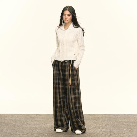 Ariseism 美式复古白色镂空针织开衫毛衣女秋季新款修身上衣外套 商品图3