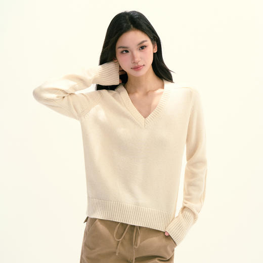 Ariseism 美式复古设计感绵羊毛v领针织毛衣女秋季新款修身上衣 商品图3