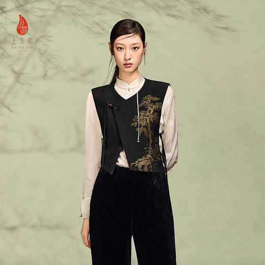 上久楷宋锦新中式轻奢女式马甲 椿萱图CY1045209002 商品图0