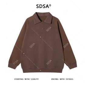 SDSA男士秋冬新款痞帅男装美式复古拼接按扣翻领卫衣时尚宽松上衣