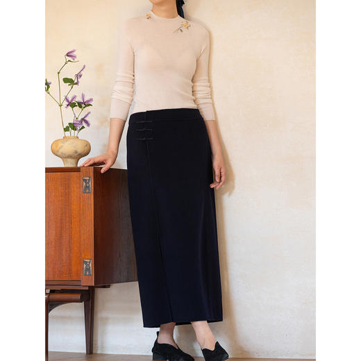 牧衣游原创 纯羊毛双面呢半身裙新款软糯舒适开叉百搭直筒裙 安河 商品图3