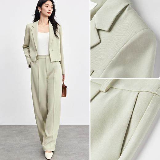 【内购】【免搭配套装】通勤平驳领国风盘扣垫肩短款西装外套高腰直筒长裤-153ZA2516 商品图3