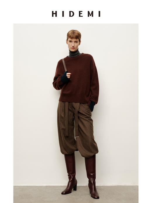 HIDEMI 复古圆头高筒靴粗跟高跟及膝盖靴不过膝长靴头层牛皮骑士靴 商品图7