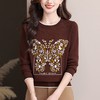 蝴蝶提花圆领针织衫， 复古风长袖显瘦套头百搭毛衣上衣CC-89-855 商品缩略图1