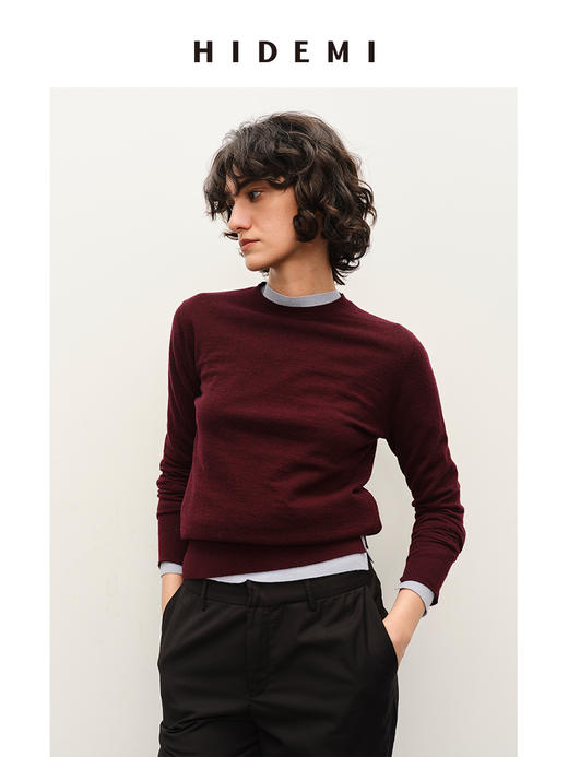 HIDEMI 进口美利奴羊毛柔软细腻纱线打底衫舒适叠穿圆领针织衫 商品图7