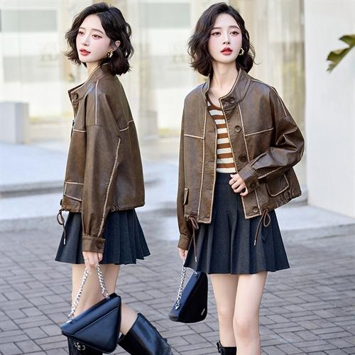 2025年秋季新款显瘦时尚气质短款皮衣外套MLJL1630 商品图0