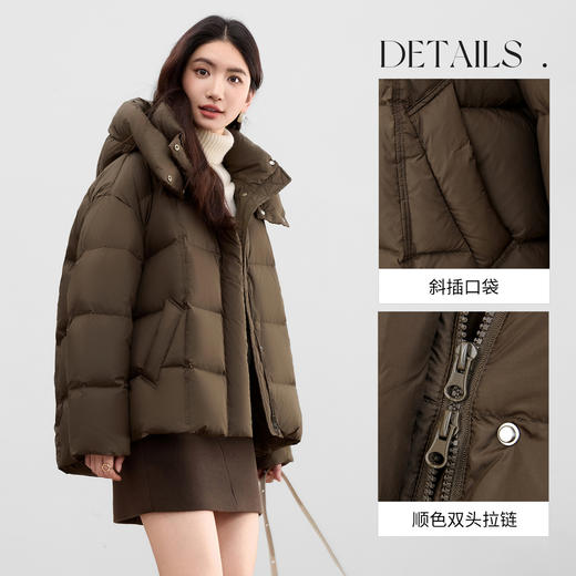 【内购】【0压泡芙】立领抽绳连帽小个子短款面包服立体短款90%白鸭绒羽绒-W54YC1882 商品图3