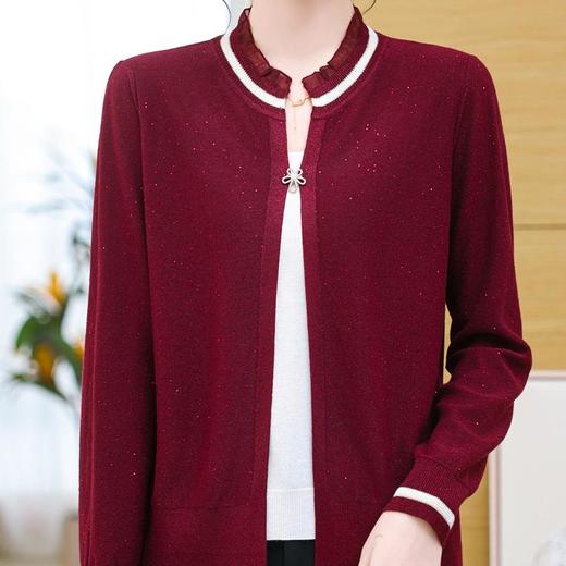 28-1338春秋季新款中年人短款假两件羊毛针织开衫2025年新款百搭外套上衣 商品图2