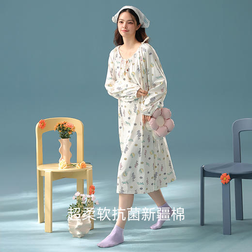 【抗菌新疆棉】自然醒「公主日记」秋季新款纯棉A类长袖睡裙女士宽松家居服JLM 商品图5