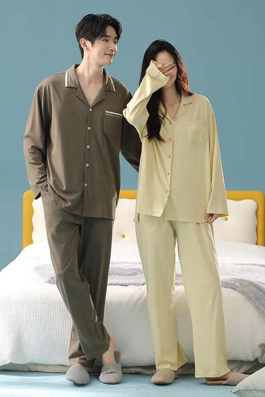 【抗菌无尘棉】自然醒「情话绵绵 」秋季新款长袖情侣睡衣纯棉女高级感简约家居服套装JLM 商品图9