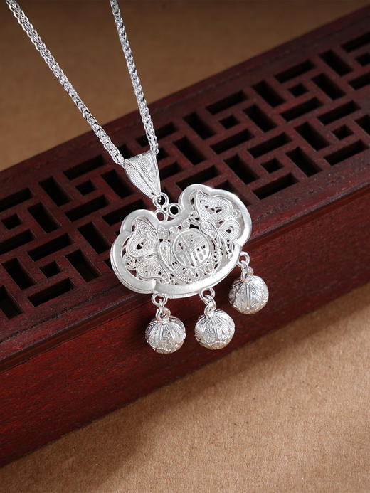 子佩集S990银【福迭锁】套链项链【QFDZ019】纯银花丝锁2509 商品图3