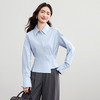 【内购】【收褶设计】气质通勤翻领斜门襟不规则下摆落肩羊腿袖100%棉衬衫-W53CA2332 商品缩略图2