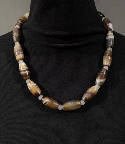 褐灰缠丝玛瑙橄榄珠首饰两件套，顺丰包邮 商品图3