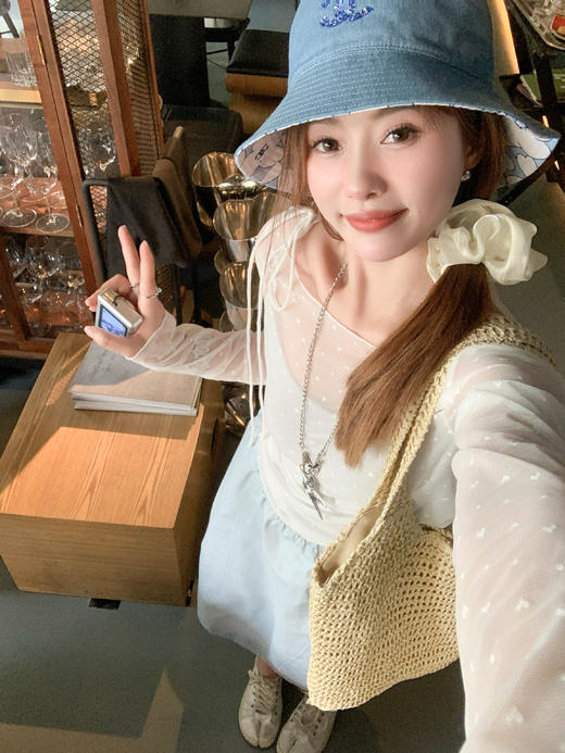 【149元任选2件】现货！韩系温柔蓝色松紧腰宽松A字半身裙or罩衫2件套 商品图12