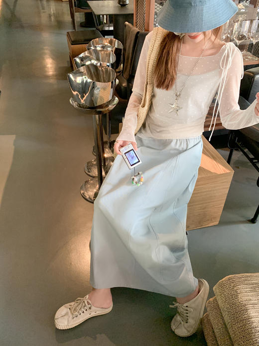 【149元任选2件】现货！韩系温柔蓝色松紧腰宽松A字半身裙or罩衫2件套 商品图7