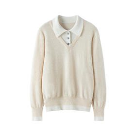 【维多利亚】100小山羊绒拼色设计假两件毛衣女BABY25044