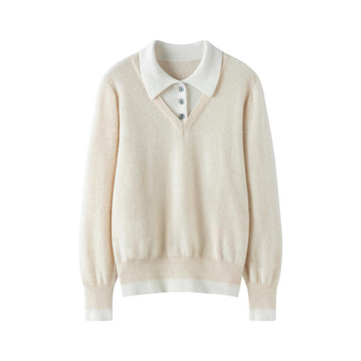 【维多利亚】100小山羊绒拼色设计假两件毛衣女BABY25044 商品图0