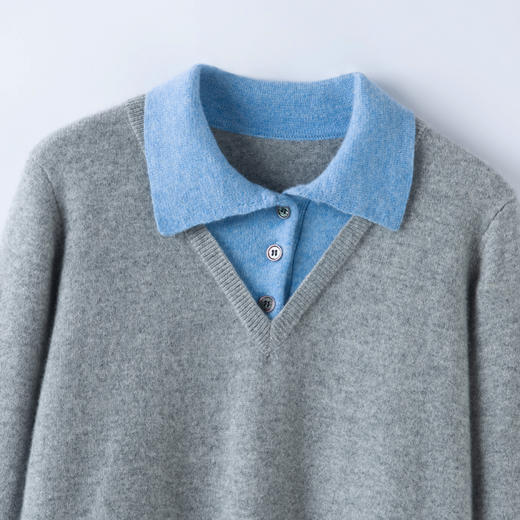 【维多利亚】100小山羊绒拼色设计假两件毛衣女BABY25044 商品图3