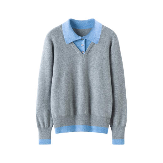 【维多利亚】100小山羊绒拼色设计假两件毛衣女BABY25044 商品图1