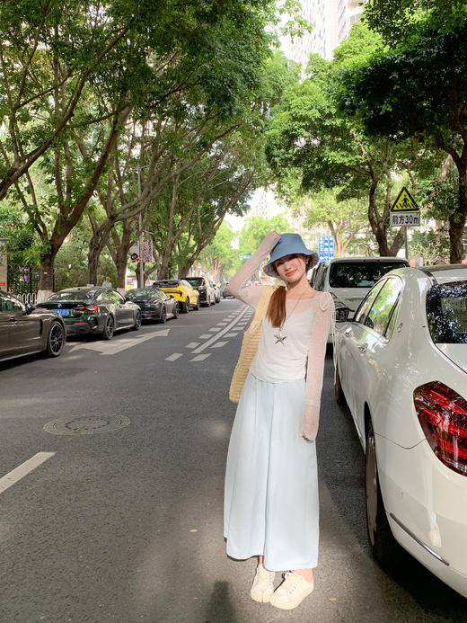 【149元任选2件】现货！韩系温柔蓝色松紧腰宽松A字半身裙or罩衫2件套 商品图13