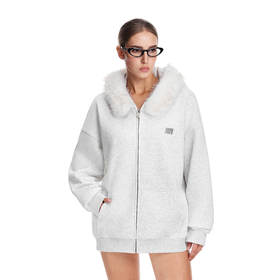 FDR官方店 熊耳朵可拆卸毛领连帽卫衣男女秋季宽松情侣装拉链帽衫