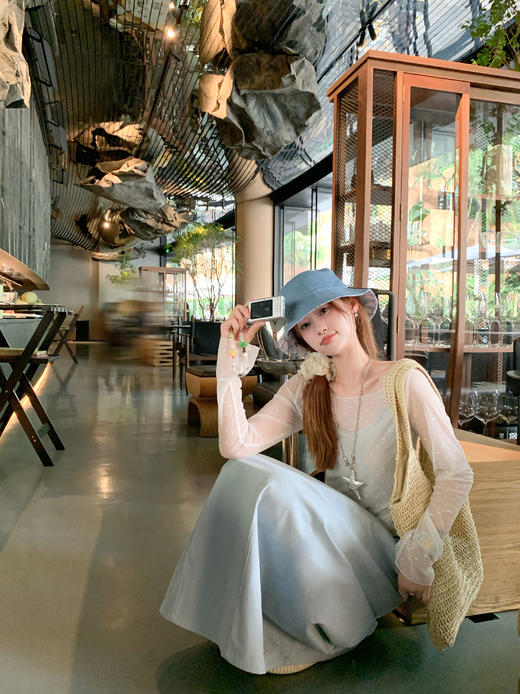 【149元任选2件】现货！韩系温柔蓝色松紧腰宽松A字半身裙or罩衫2件套 商品图3