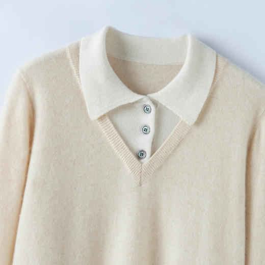 【维多利亚】100小山羊绒拼色设计假两件毛衣女BABY25044 商品图4