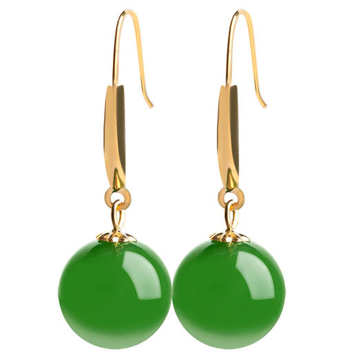 丁摩 菠菜绿老料和田玉碧玉耳坠女正品18K金镶天然玉石圆珠耳环带证书5ZF-9221 商品图4