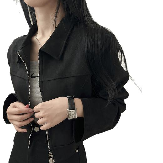韩国chic秋季复古帅气翻领拉链式宽松百搭长袖皮绒短款夹克外套女 商品图6