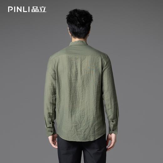 PINLI品立春季新款亚麻休闲长袖衬衫男潮牌立领百搭商务衬衣GD253113042 商品图2