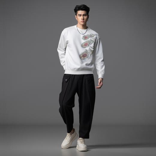 PINLI品立2025秋季新款烫钻圆领套头卫衣潮牌百搭长袖休闲男上衣BG253109009 商品图4