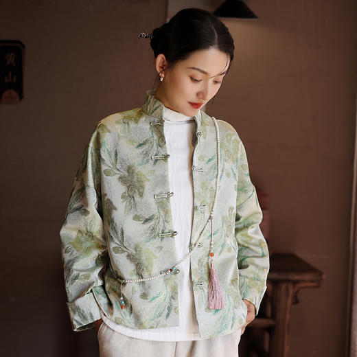新中式外套，中国风缎面复古上衣提花外套QM-6582 商品图0