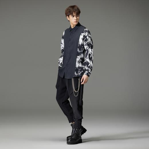 PINLI品立2025秋季新品印花拼接长袖衬衫水墨画潮流宽松男士衬衣B253113062 商品图4